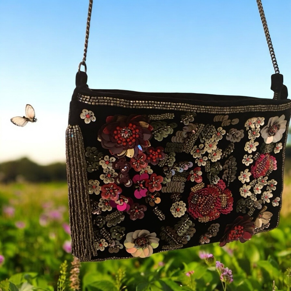 Labellum by Hillary Scott Floral beaded with crossbody Chain Strap